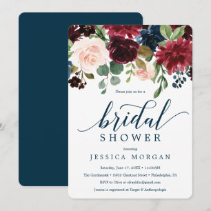 Burgundy Navy Bridal Shower Invitation Card