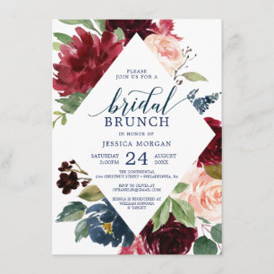 Burgundy Navy Bridal Shower Invitations