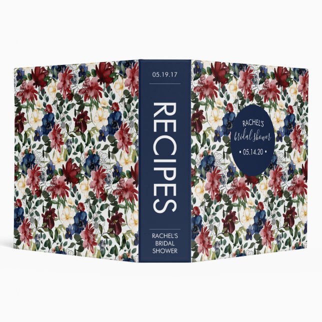 Burgundy Navy Bridal Shower Recipe 3 Ring Binder (Background)