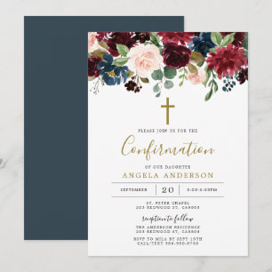 Burgundy Navy Confirmation Invitation