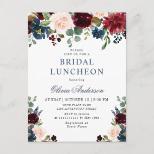 Burgundy Navy Floral BRIDAL  LUNCHEON Invitations
