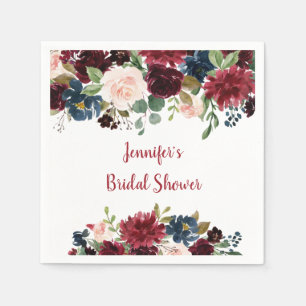 Burgundy & Navy Floral Bridal Shower Napkin