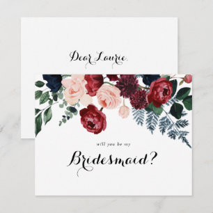 Burgundy Navy Floral Bridesmaid Proposal Note Card