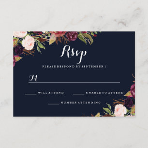 Burgundy Navy Floral Fall Wedding RSVP