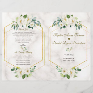 Burgundy Navy Floral Gold Frame Wedding Program