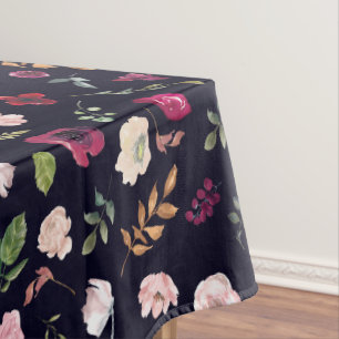 Burgundy Navy Floral Pattern Tablecloth