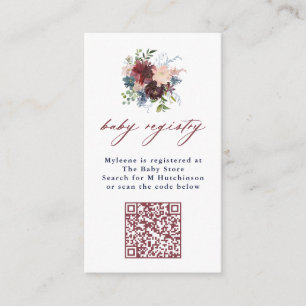 Burgundy & Navy Floral QR Code Baby Registry Enclosure Card