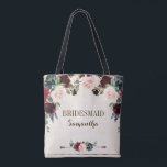 Burgundy Navy Floral Rustic Boho Country Wedding Tote Bag<br><div class="desc">Watercolor burgundy red navy blush pink rustic country bohemian classy floral Bridal shower bridesmaid gift tote bag template with green botanical foliage and eucalyptus leaves in wooden background. This beautiful easy to customize design can match easily with your wedding colours, styles and theme and it is a perfect choice for...</div>