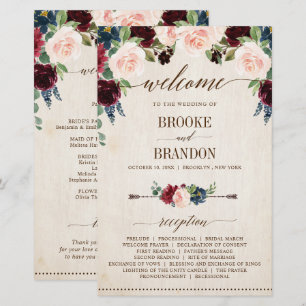 Burgundy Navy Floral Rustic Country Program