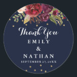 Burgundy Navy Floral Thank You Wedding Sticker<br><div class="desc">Matching Burgundy Navy Wedding Collection in the Little Bayleigh Store!</div>