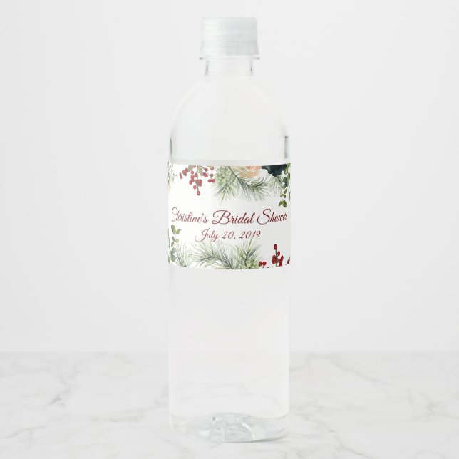 Burgundy, Navy Floral Water Bottle Labels (Front)