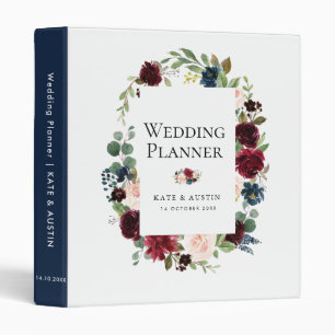 burgundy navy floral wedding planner binder