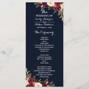 Burgundy Navy Floral Wedding Program