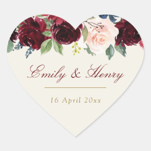 Burgundy navy floral wedding sticker