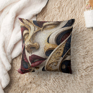 Burgundy Navy Ivory Gold Mosaic Face Throw Pillow
