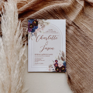 Burgundy Navy Maroon Blush Wedding Invitation