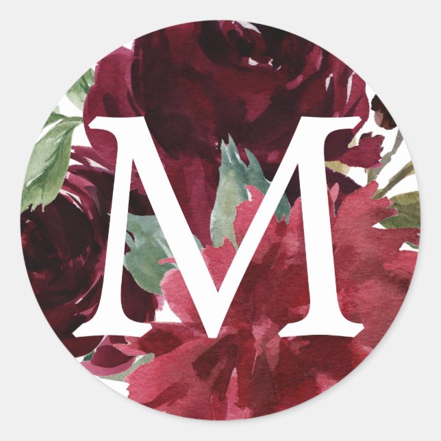 Burgundy Navy Monogram Favours Stickers Rustic (Front)