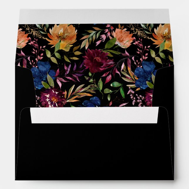 Burgundy & Navy Orange Fall Floral 2 - Black Envelope (Back (Bottom))