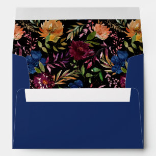 Burgundy & Navy Orange Fall Floral 2 - Blue Envelope