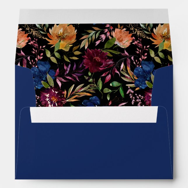 Burgundy & Navy Orange Fall Floral 2 - Blue Envelope (Back (Bottom))