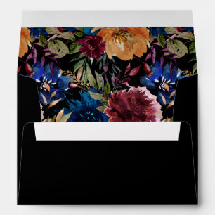 Burgundy & Navy Orange Fall Floral - Black Envelope