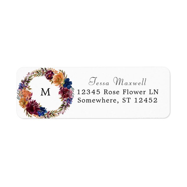 Burgundy & Navy Orange Fall Floral Return Address (Front)