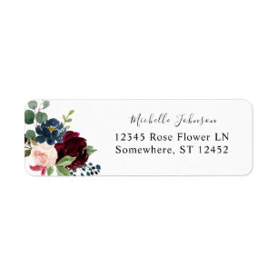 Burgundy & Navy, Pink Floral Adresse de retour Lab