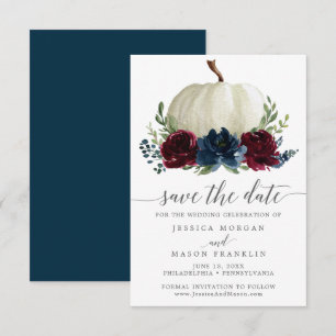 Burgundy Navy Pumpkin Save the Date Invitation