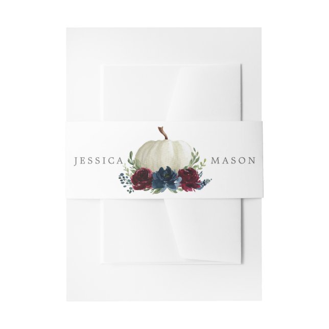 Burgundy Navy Pumpkin Wedding Invitation Belly Band (Front Example)