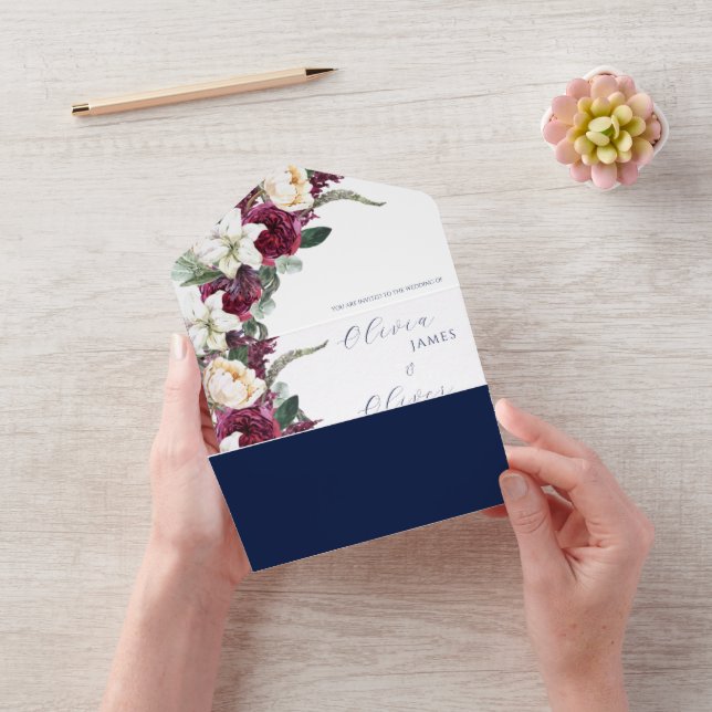 Burgundy navy qr code wedding all in one invitation (Video)