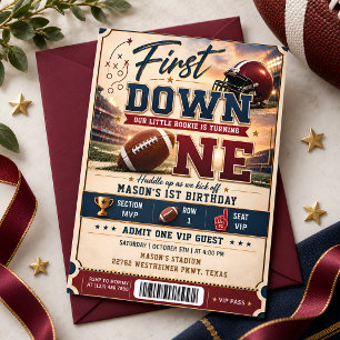 Burgundy Navy Rookie Turns One Invitation