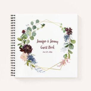 Burgundy Navy Rose Gold Geometric Guest Book