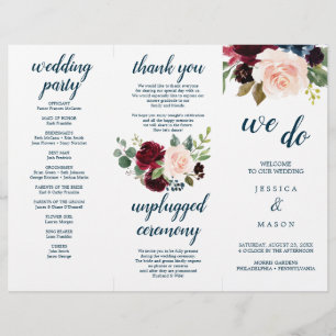 Burgundy Navy Tri-Fold Wedding Program