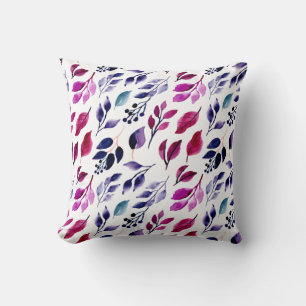 Burgundy, Navy Watercolor Leaves & Berries Pillow