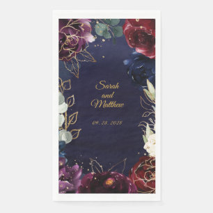 Burgundy Navy Wedding 8" Long Dinner Napkins