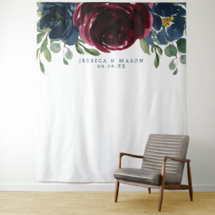 Burgundy Navy Wedding Backdrop Photo Booth Tapestry