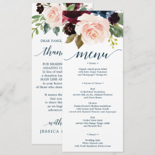 Burgundy Navy Wedding Menu and Thank You Invitation