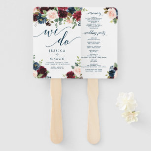 Burgundy Navy Wedding Program Fan