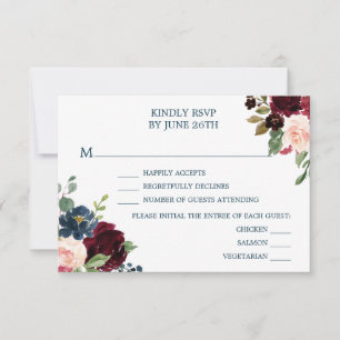 Burgundy Navy Wedding RSVP Cards