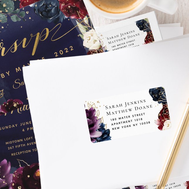 Burgundy Navy Wedding RSVP Envelope Label (Creator Uploaded)