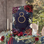 Burgundy Navy Wedding Table Number Card<br><div class="desc">TABLE CARDS INSTRUCTIONS: Create a table number card, for each table, one at a time, and add it to your cart, one at a time. Do this for as many table-cards required. Edit the table number below (it updates both sides) and place it in your cart. To get back to...</div>