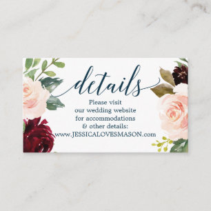 Burgundy Navy Wedding Website Insert Card