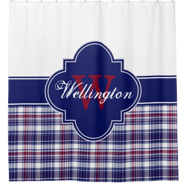 Burgundy Navy White Madras Plaid 1ICB Ribbon Name (Front)