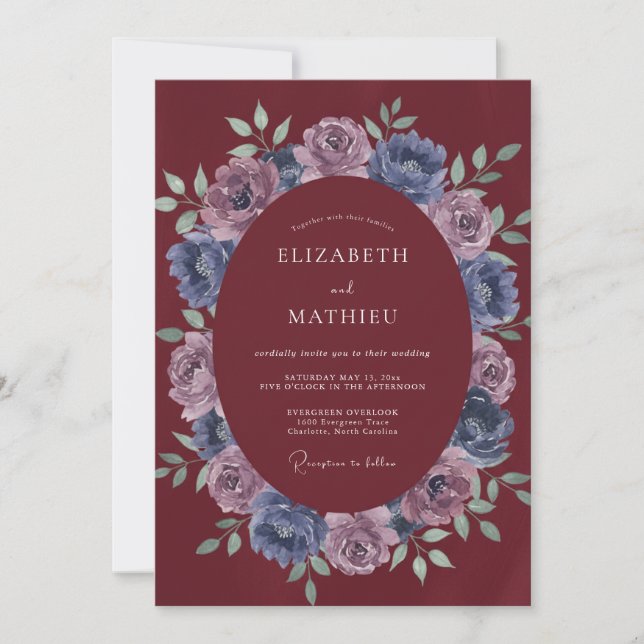 Burgundy Noble Winter Wedding Invitation (Front)