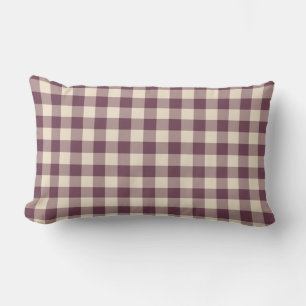 Burgundy Off-White Gingham Pattern Lumbar Pillow