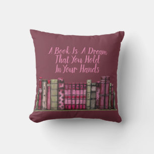 Burgundy Old Book Library  Throw Pillow