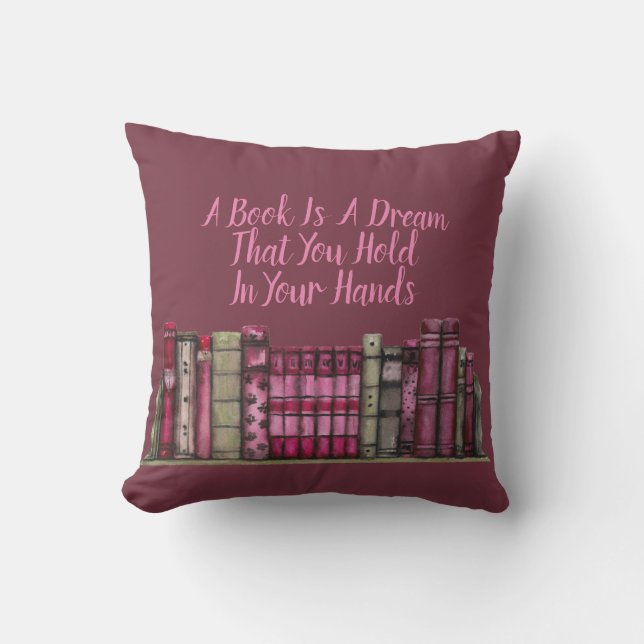 Burgundy Old Book Library  Throw Pillow (Front)