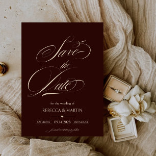 Burgundy Old Money Calligraphy Wedding Theme Save The Date