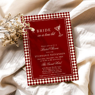 Burgundy Old Money Checkered Martini Bridal Shower Invitation