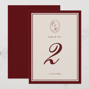 Burgundy Old Money Wedding Table Number
